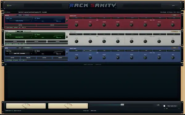 RackSanity rack with Nexus, Diva, and Hive instrument slots